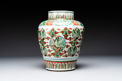 A Chinese wucai 'phoenix' vase, Transitional period