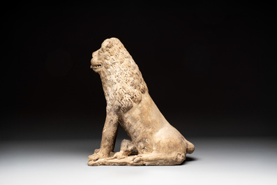 A large terracotta model of a lion with cub, Portugal or Spain, 16/17th C.