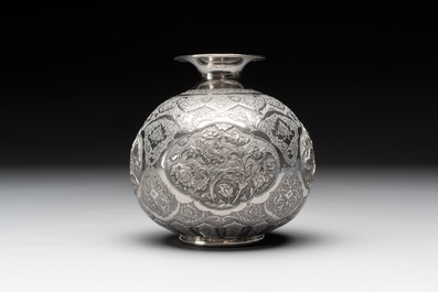 A fine silver vase with birds for the Turkish market, Egypt, dated 1936