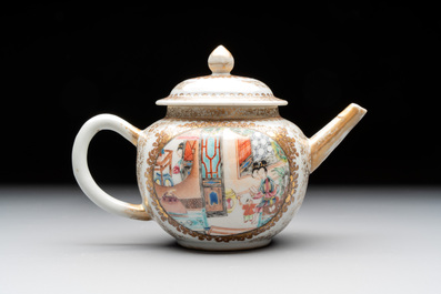 A Chinese Canton famille rose 'mandarin subject' teapot, Qianlong