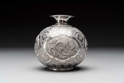 A fine silver vase with birds for the Turkish market, Egypt, dated 1936