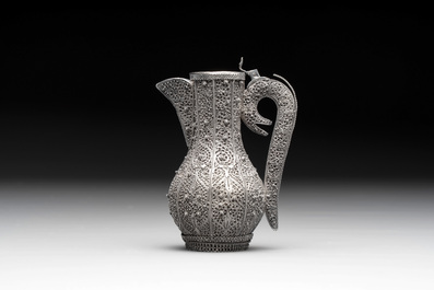 An Indo-Persian silver filigree tray and ewer, 19th C.