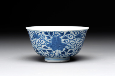 A Chinese blue and white bowl and a covered ink paste box, Guangxu and Jiangxi Ciye Gongsi mark, 19/20th C.