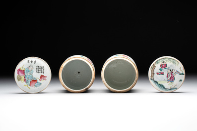 A pair of Chinese famille rose 'Wu Shuang Pu' boxes and covers, 19th C.