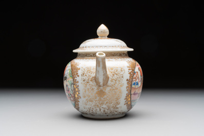 A Chinese Canton famille rose 'mandarin subject' teapot, Qianlong
