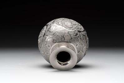 A fine silver vase with birds for the Turkish market, Egypt, dated 1936