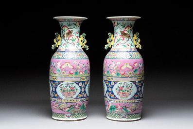 A pair of Chinese famille rose vases for the Straits or Peranakan market, 19th C.