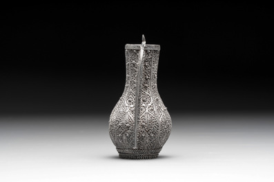 An Indo-Persian silver filigree tray and ewer, 19th C.