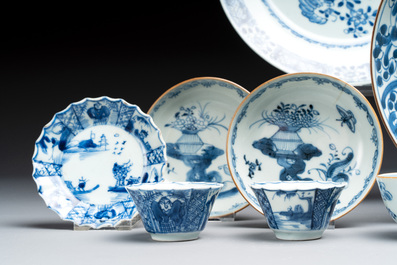 A collection of 24 Chinese blue, white and polychrome wares, 18th C.