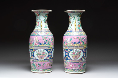 A pair of Chinese famille rose vases for the Straits or Peranakan market, 19th C.