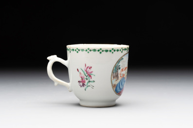 A Chinese famille rose 'Venus and Mercury' cup and saucer, Qianlong