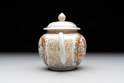 A Chinese Canton famille rose 'mandarin subject' teapot, Qianlong