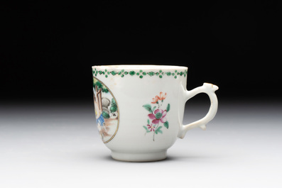 A Chinese famille rose 'Venus and Mercury' cup and saucer, Qianlong