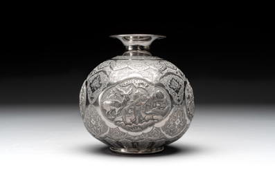 A fine silver vase with birds for the Turkish market, Egypt, dated 1936