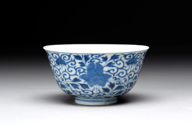 A Chinese blue and white bowl and a covered ink paste box, Guangxu and Jiangxi Ciye Gongsi mark, 19/20th C.