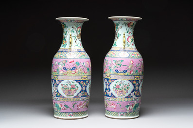 A pair of Chinese famille rose vases for the Straits or Peranakan market, 19th C.