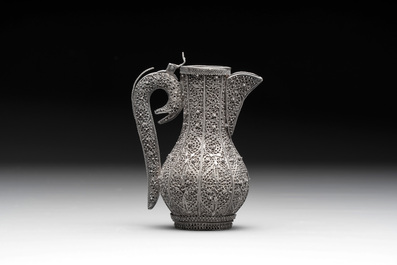 An Indo-Persian silver filigree tray and ewer, 19th C.