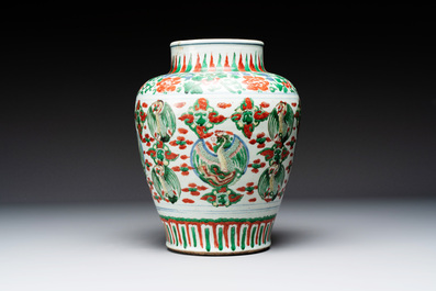 A Chinese wucai 'phoenix' vase, Transitional period