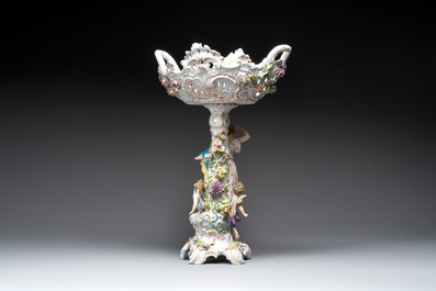 A large polychrome Saxon porcelain centrepiece, Germany, 19/20th C.