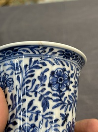 A Chinese blue and white goblet, a silver-mounted salt and a vase, Kangxi