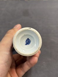 A Chinese blue and white goblet, a silver-mounted salt and a vase, Kangxi