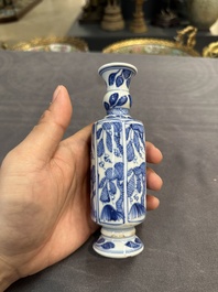 A Chinese blue and white goblet, a silver-mounted salt and a vase, Kangxi