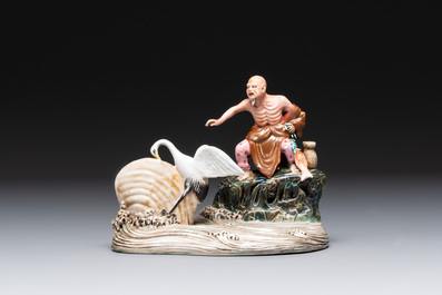 Two Chinese polychrome-glazed groups, Zeng Longsheng 曾龍升 marks, 20th C.