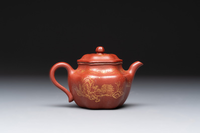Three Chinese Yixing stoneware teapots and covers,  Jingxi Xu Wenting Zhi 荊溪徐溫庭製 and Yang Xian Xi Yin Shi Wang 陽羨惜陰室王 mark, 20th C.
