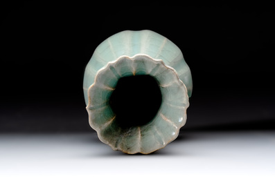 A Chinese Longquan celadon lobed vase, Southern Song