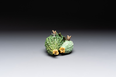 Two Chinese polychrome groups of cucumbers and bitter melons with insects, 19/20th C.