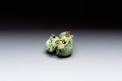 Two Chinese polychrome groups of cucumbers and bitter melons with insects, 19/20th C.