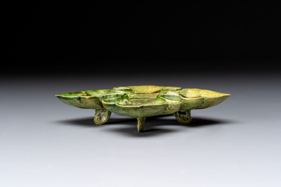 A Chinese green-glazed marbled dish, probably Tang