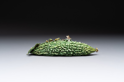 Two Chinese polychrome groups of cucumbers and bitter melons with insects, 19/20th C.
