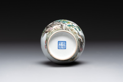 A Chinese gilt- and iron-red-decorated white-glazed Milefo Buddha, a famille rose vase and a brush pot, Qianlong and Xue Changseng 薛長森 mark, 20th C.