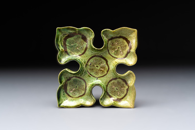 A Chinese green-glazed marbled dish, probably Tang