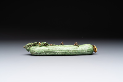 Two Chinese polychrome groups of cucumbers and bitter melons with insects, 19/20th C.