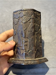 A Chinese tixi lacquer brush pot, 'bitong', Ming