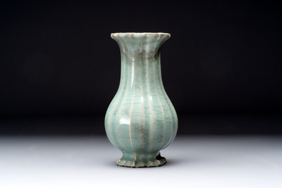 A Chinese Longquan celadon lobed vase, Southern Song