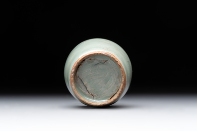 A small Chinese Longquan celadon mallet-shaped vase, Song/Yuan