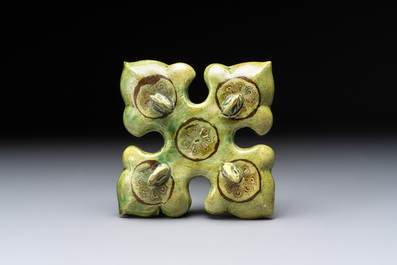A Chinese green-glazed marbled dish, probably Tang