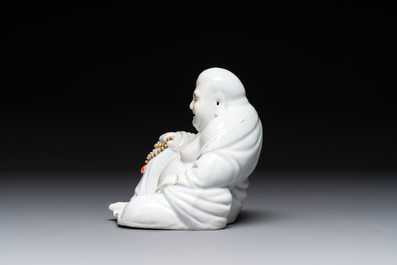 A Chinese gilt- and iron-red-decorated white-glazed Milefo Buddha, a famille rose vase and a brush pot, Qianlong and Xue Changseng 薛長森 mark, 20th C.