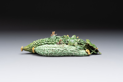 Two Chinese polychrome groups of cucumbers and bitter melons with insects, 19/20th C.