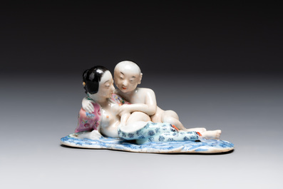 A fine Chinese famille rose 'erotic' group, 19/20th C.