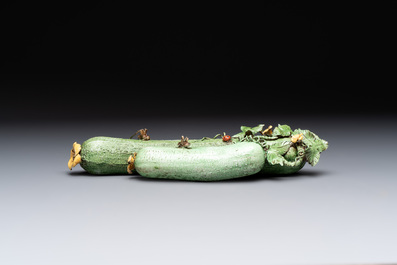 Two Chinese polychrome groups of cucumbers and bitter melons with insects, 19/20th C.