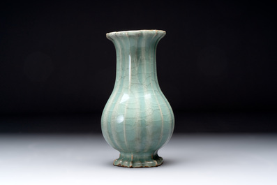 A Chinese Longquan celadon lobed vase, Southern Song