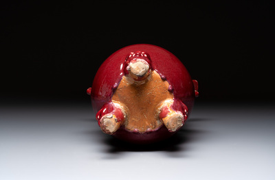 A Chinese flamb&eacute;-glazed tripod censer with 'ruyi' handles, 19th C.