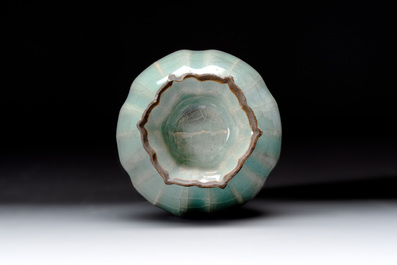 A Chinese Longquan celadon lobed vase, Southern Song