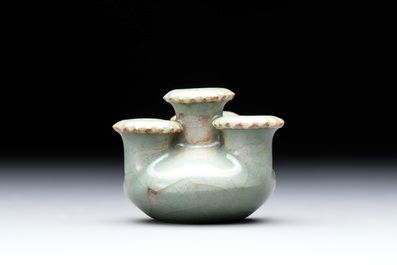 A rare Chinese Longquan celadon quadruple-neck incense holder, Southern Song