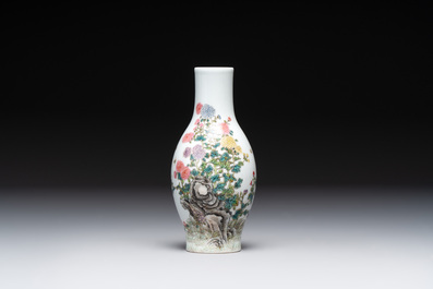 A Chinese gilt- and iron-red-decorated white-glazed Milefo Buddha, a famille rose vase and a brush pot, Qianlong and Xue Changseng 薛長森 mark, 20th C.