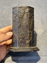 A Chinese tixi lacquer brush pot, 'bitong', Ming